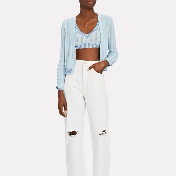 For Love and Lemons Light Blue Rhea Pointelle Cardigan Sweater Plus Size 2X NEW - Picture 2 of 13